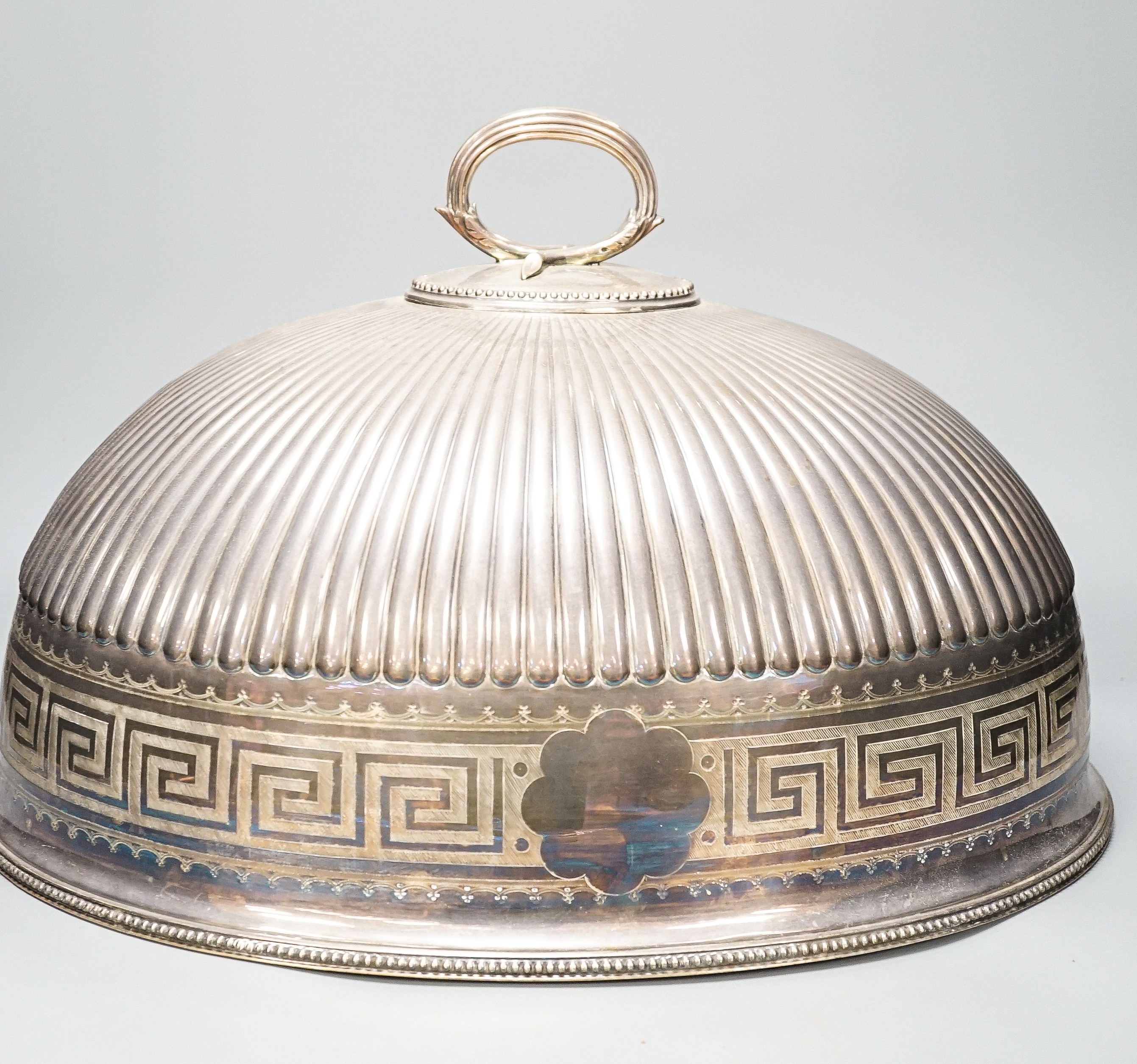 A large ribbed silver plated cloche/meat cover, 35 cms high including handle.